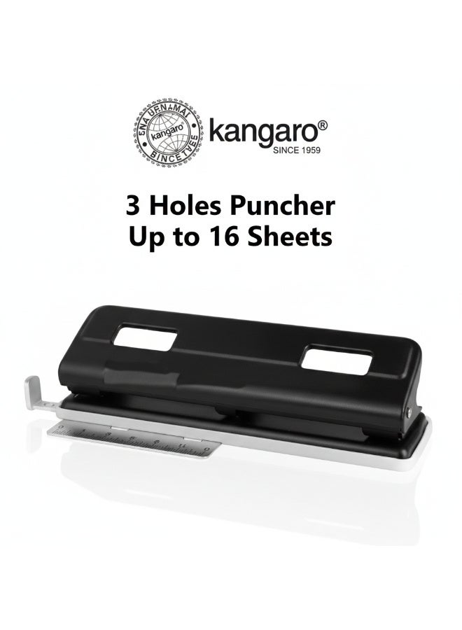Kangaro 2030 Metal 3-Hole Paper Punch – 16 Sheets Capacity, Removable Chip Tray - Image 2